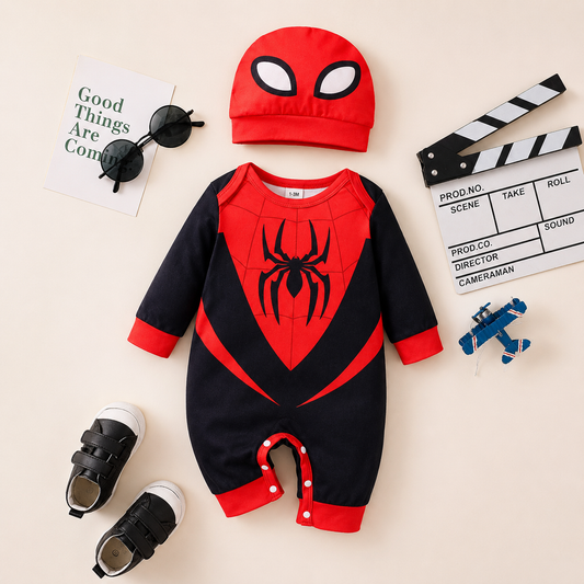 2-Piece Baby Cartoon Jumpsuit & Hat Set – Long Sleeve Newborn Romper Outfit