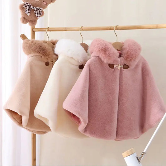 Baby Girl Faux Fur Hooded Cape – Warm Princess Winter Cloak for Toddlers & Kids