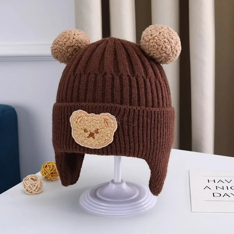 Baby Bear Ear Winter Hat – Thick Warm Knitted Beanie for Babies & Toddlers