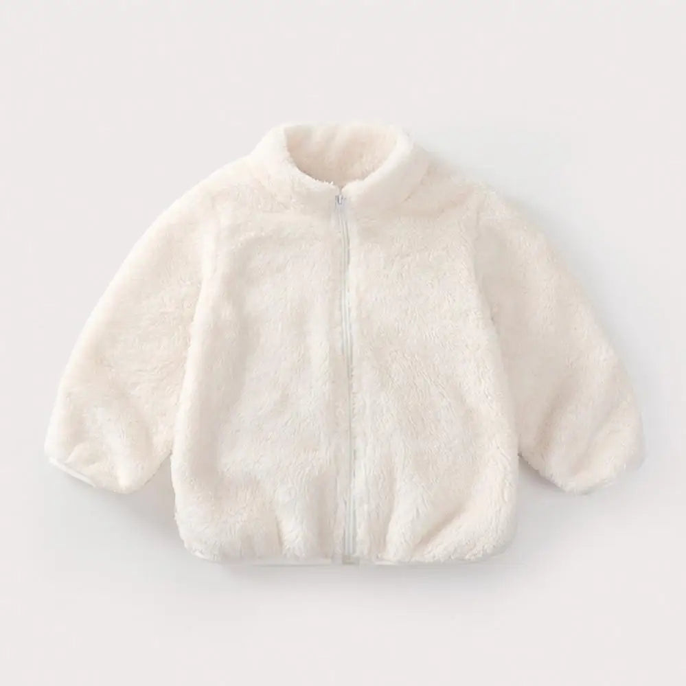 Kids Plush Winter Jacket – Warm Solid Color Zip-Up Coat for Toddlers