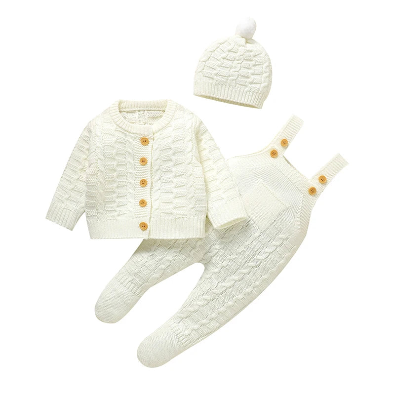 Newborn Knitted Sweater Romper Set – Warm Baby Jacket, Hat & Romper Outfit