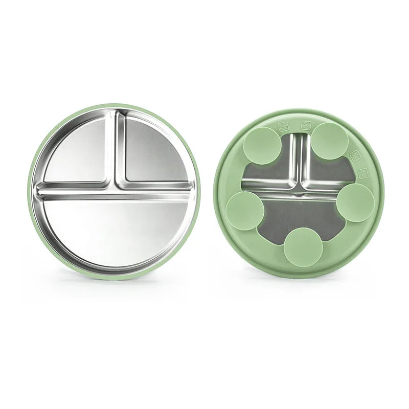 304 Stainless Steel Baby Divided Plate – Silicone Suction Base Toddler Feeding Tray
