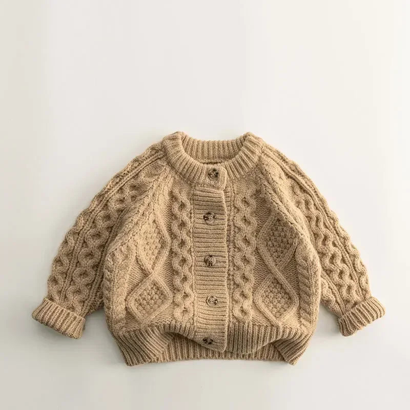Kids Thick Knit Cardigan – Warm Long Sleeve Button Sweater Jacket for Boys & Girls