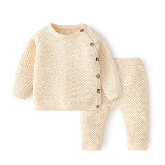Cotton Baby Knitted Sweater Set – Newborn Top & Pants Clothing Set