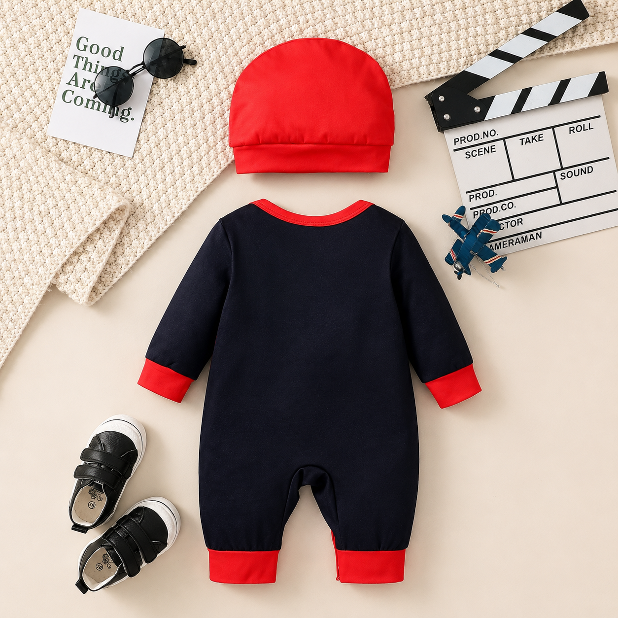2-Piece Baby Cartoon Jumpsuit & Hat Set – Long Sleeve Newborn Romper Outfit