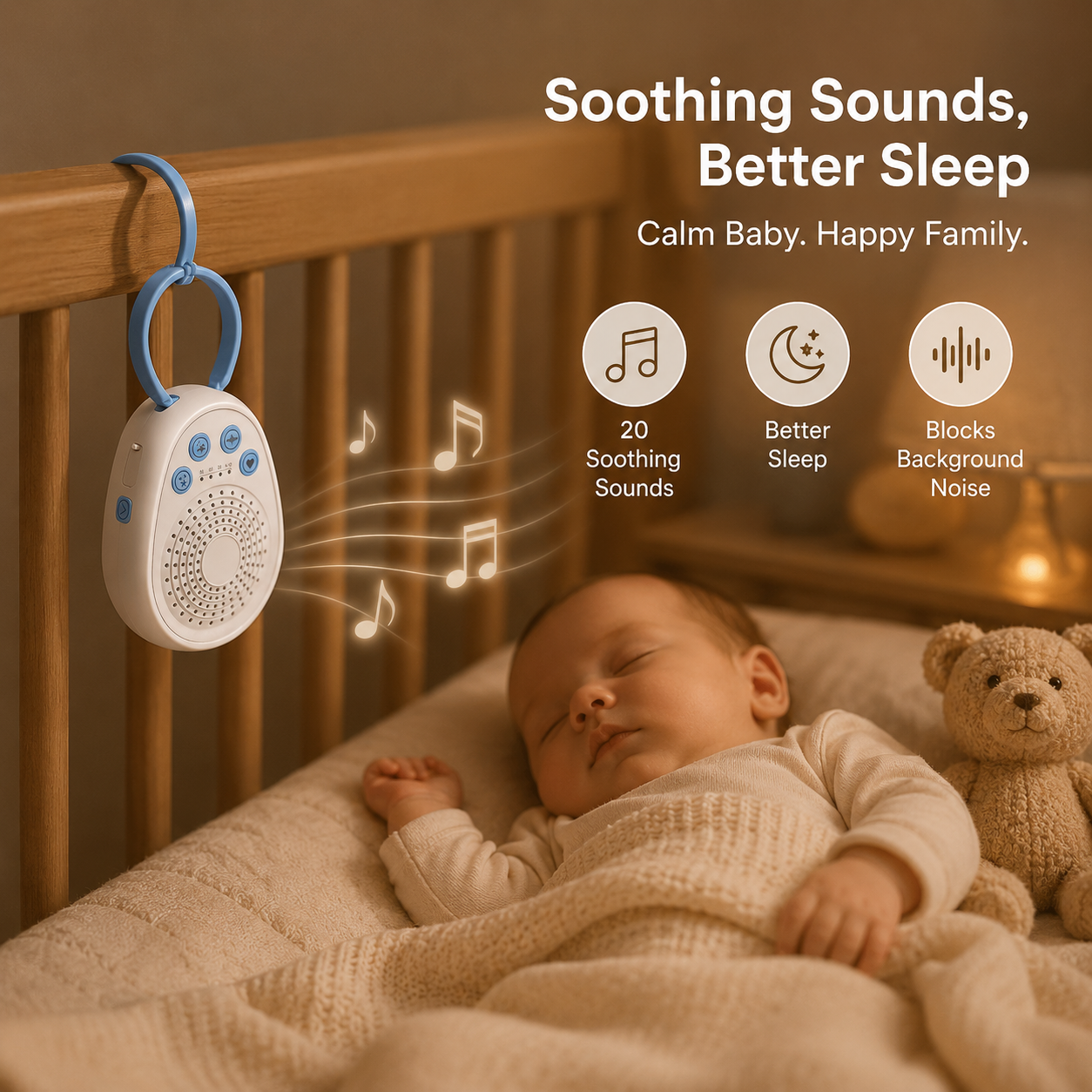 Portable White Noise Machine – 20 Soothing Sounds for Baby Sleep, Travel & Nursery
