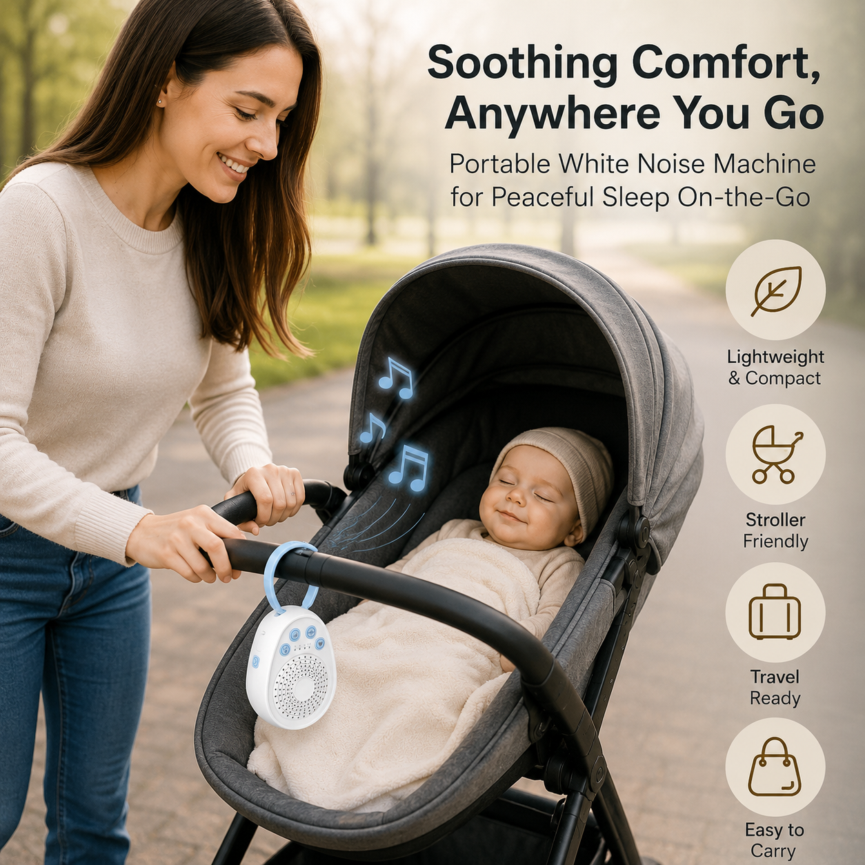 Portable White Noise Machine – 20 Soothing Sounds for Baby Sleep, Travel & Nursery