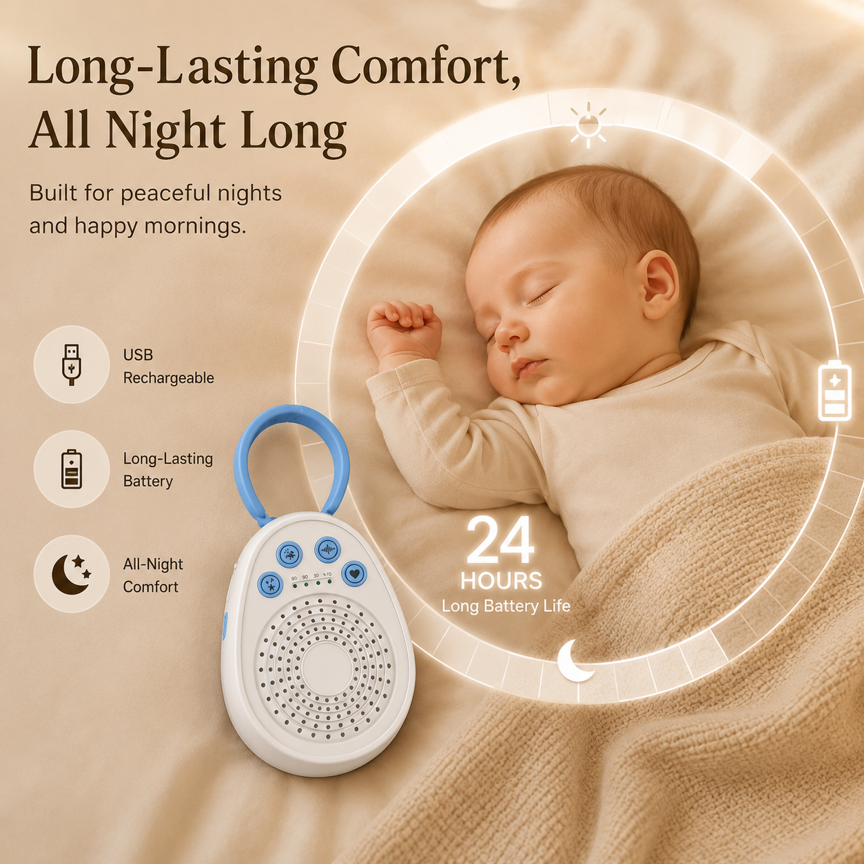 Portable White Noise Machine – 20 Soothing Sounds for Baby Sleep, Travel & Nursery