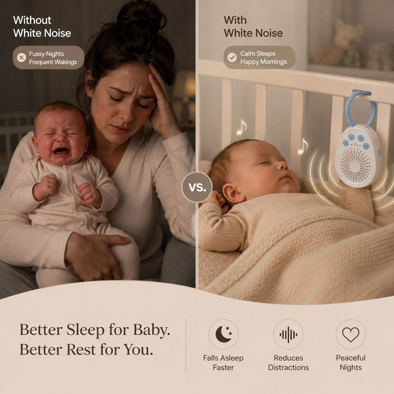 Portable White Noise Machine – 20 Soothing Sounds for Baby Sleep, Travel & Nursery