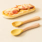 Silicone Baby Spoon & Fork Set – Wooden Handle Feeding Training Cutlery