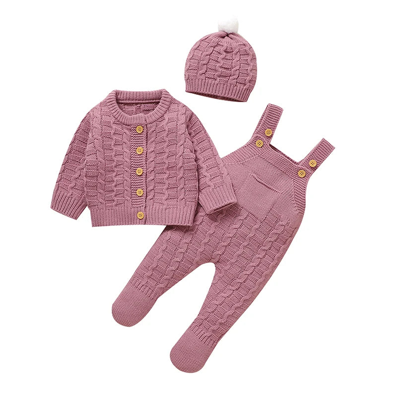 Newborn Knitted Sweater Romper Set – Warm Baby Jacket, Hat & Romper Outfit