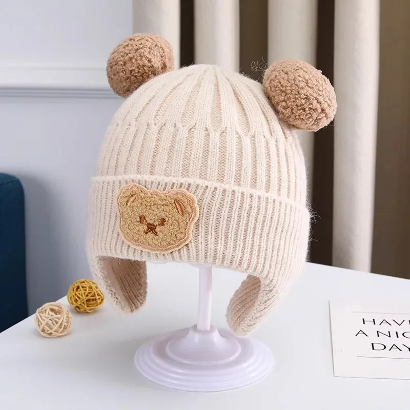 Baby Bear Ear Winter Hat – Thick Warm Knitted Beanie for Babies & Toddlers