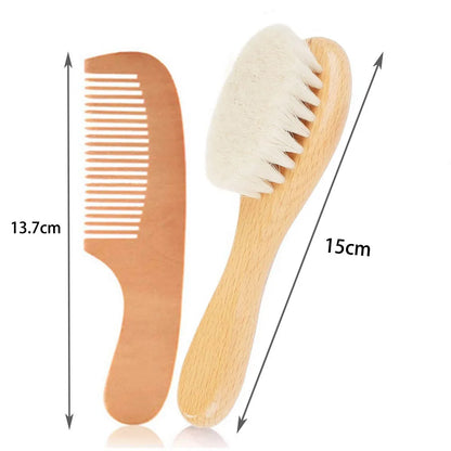 Baby Wool Brush & Wooden Comb Set – Soft Newborn Hair Brush for Gentle Scalp Care