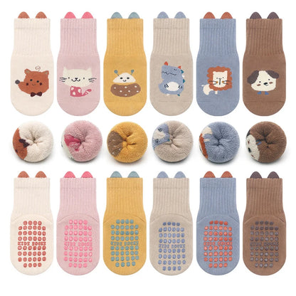 6-Pack Baby Non-Slip Animal Socks – Thick Soft Learning Socks for Toddlers