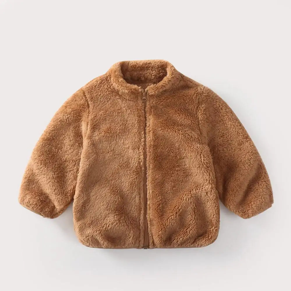 Kids Plush Winter Jacket – Warm Solid Color Zip-Up Coat for Toddlers