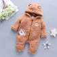 Winter Baby Bear Hooded Jumpsuit – Thick Warm Fleece Romper for Baby Girls