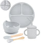 5-Piece Silicone Baby Tableware Set – Suction Plate, Bowl, Spoon & Fork Feeding Set