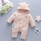 Winter Baby Bear Hooded Jumpsuit – Thick Warm Fleece Romper for Baby Girls