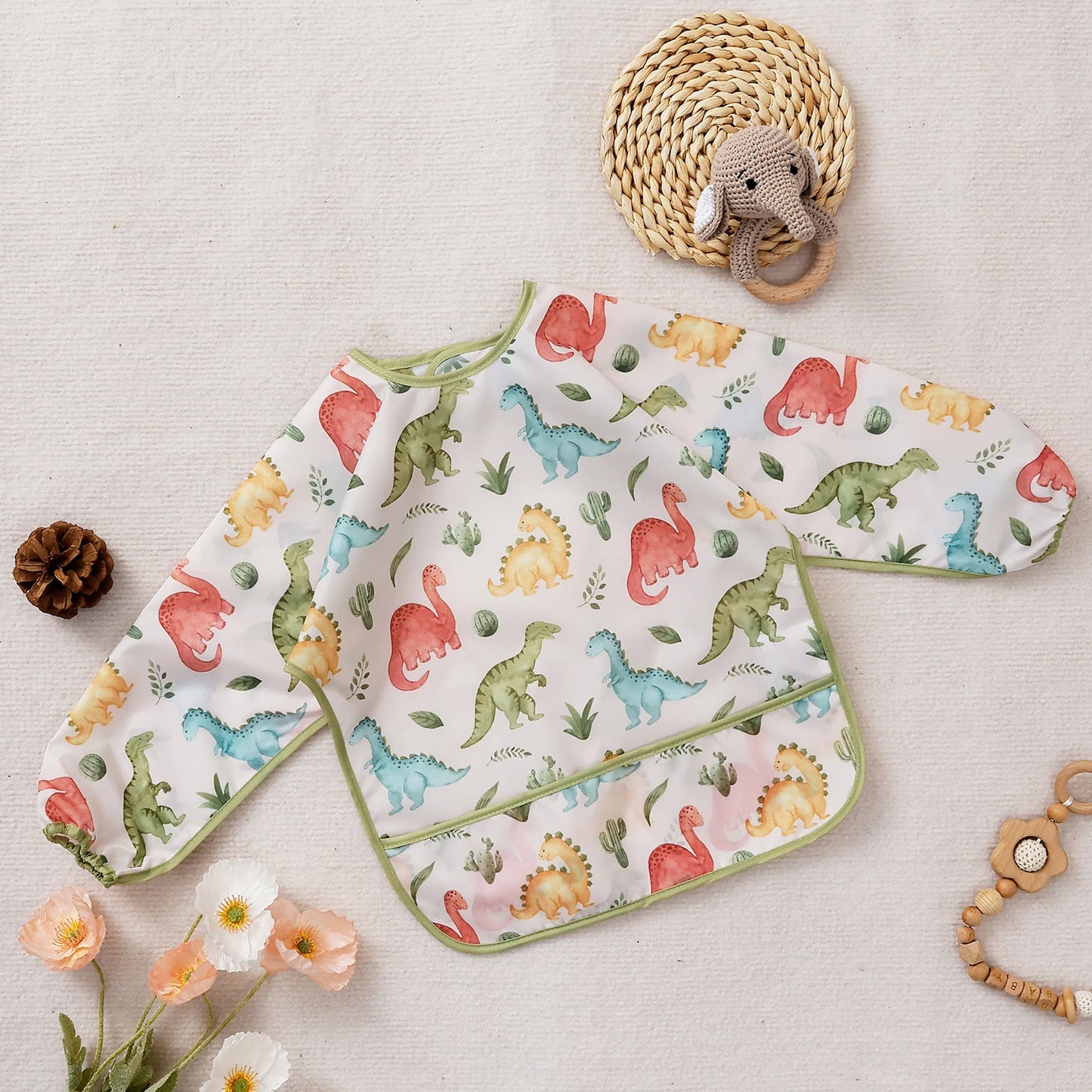 Elinfant Waterproof Long Sleeve Baby Bib – Easy Clean Feeding Smock for Toddlers