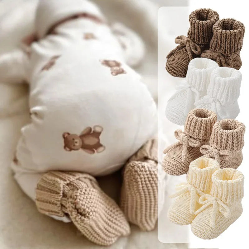 Adorable Baby Bow Knit Sock Shoes – Soft Cotton Crawling Shoes for 0–12 Months