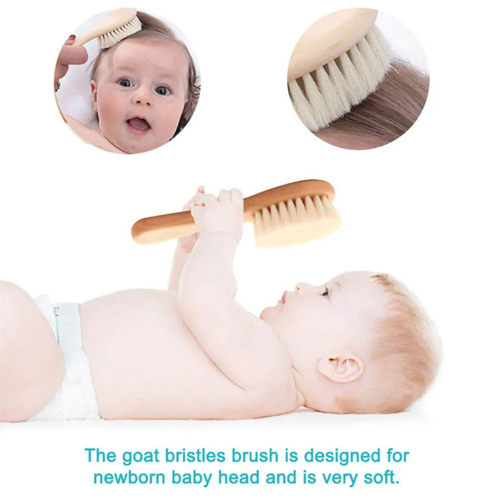 Baby Wool Brush & Wooden Comb Set – Soft Newborn Hair Brush for Gentle Scalp Care