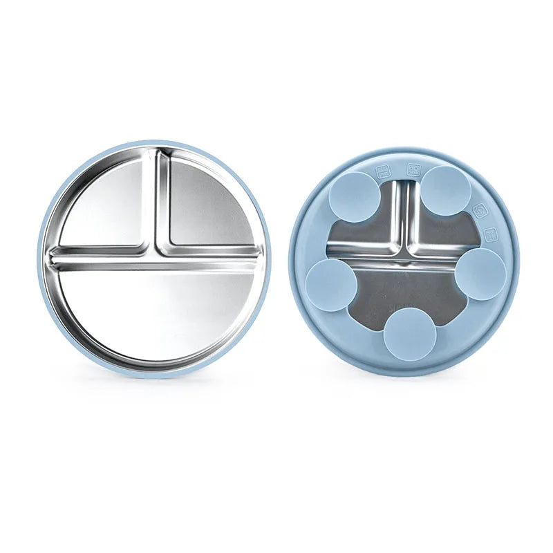 304 Stainless Steel Baby Divided Plate – Silicone Suction Base Toddler Feeding Tray