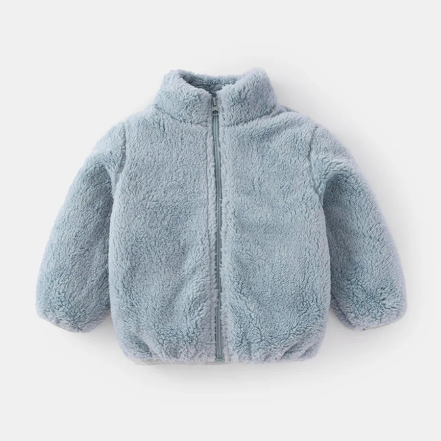Kids Plush Winter Jacket – Warm Solid Color Zip-Up Coat for Toddlers
