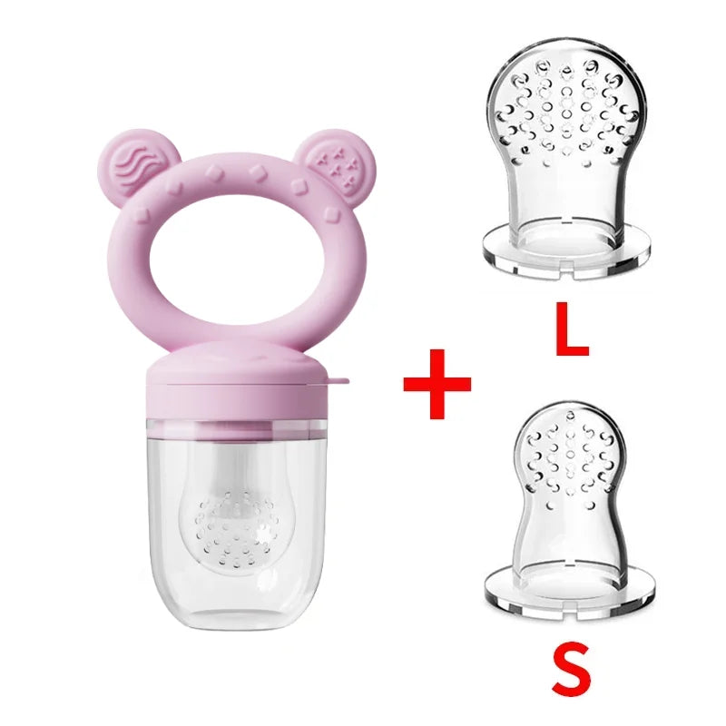 Silicone Baby Fruit Feeder & Freezer Tray Set – Self Feeding Pacifier for Fresh Food & Breastmilk Popsicles