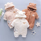 Winter Baby Bear Hooded Jumpsuit – Thick Warm Fleece Romper for Baby Girls