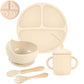 5-Piece Silicone Baby Tableware Set – Suction Plate, Bowl, Spoon & Fork Feeding Set