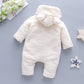 Winter Baby Bear Hooded Jumpsuit – Thick Warm Fleece Romper for Baby Girls