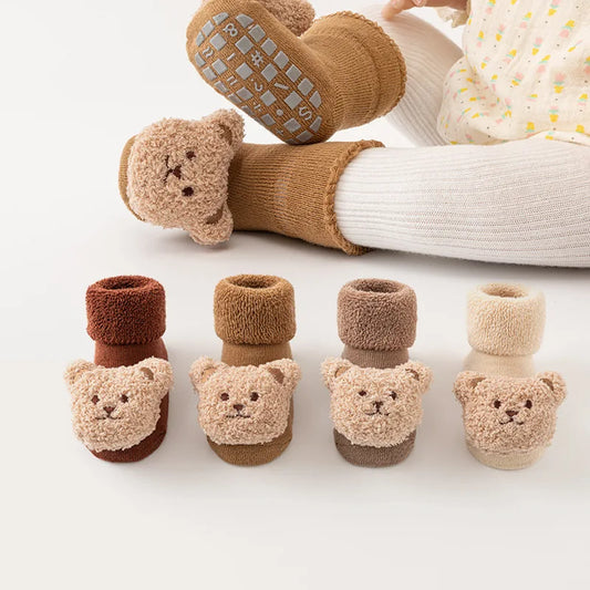Cute Cartoon Bear Baby Socks – Soft Cotton Anti-Slip Winter Socks for Newborns & Toddlers