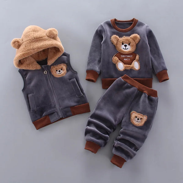 3-Piece Kids Winter Hooded Outfit Set – Warm Cartoon Jacket & Pants Set for Toddlers