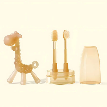 Baby Silicone Toothbrush & Tongue Cleaner Set – Soft Infant Oral Care Brush with Cover