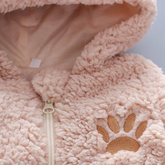 Winter Baby Bear Hooded Jumpsuit – Thick Warm Fleece Romper for Baby Girls