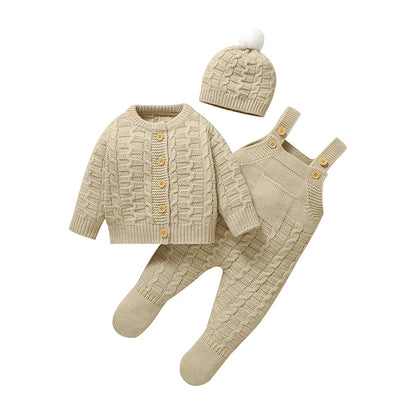 Newborn Knitted Sweater Romper Set – Warm Baby Jacket, Hat & Romper Outfit
