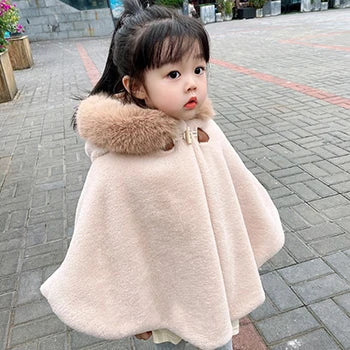 Baby Girl Faux Fur Hooded Cape – Warm Princess Winter Cloak for Toddlers & Kids
