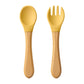 Silicone Baby Spoon & Fork Set – Wooden Handle Feeding Training Cutlery