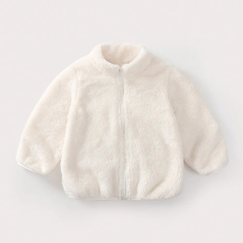 Kids Plush Winter Jacket – Warm Solid Color Zip-Up Coat for Toddlers