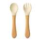 Silicone Baby Spoon & Fork Set – Wooden Handle Feeding Training Cutlery