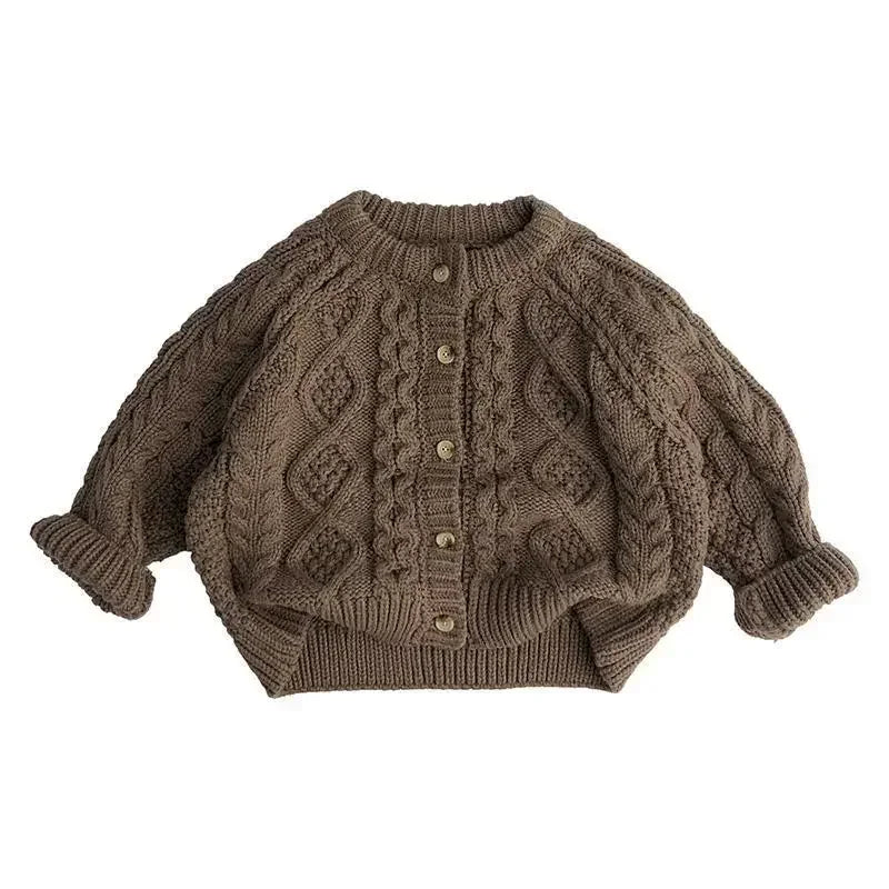 Kids Thick Knit Cardigan – Warm Long Sleeve Button Sweater Jacket for Boys & Girls