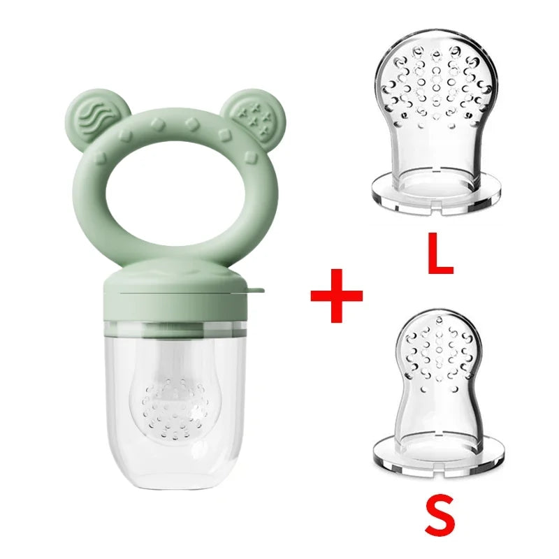 Silicone Baby Fruit Feeder & Freezer Tray Set – Self Feeding Pacifier for Fresh Food & Breastmilk Popsicles