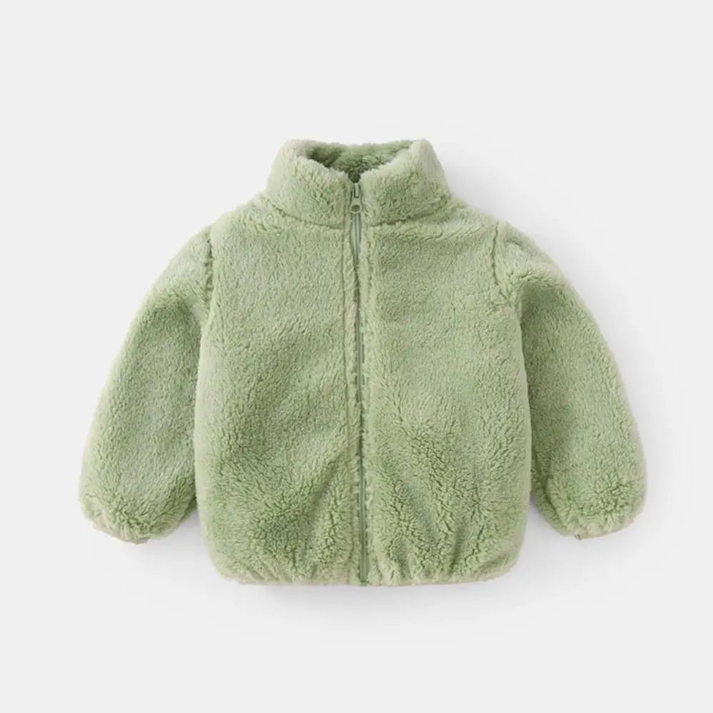 Kids Plush Winter Jacket – Warm Solid Color Zip-Up Coat for Toddlers
