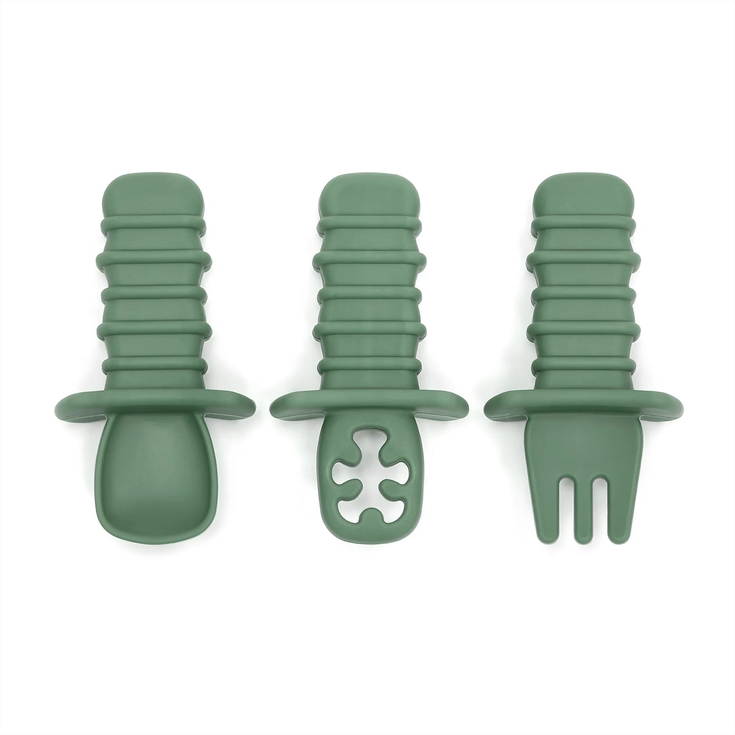 3-Piece Silicone Baby Spoon & Fork Feeding Set – Choking-Proof Self-Feeding Utensils