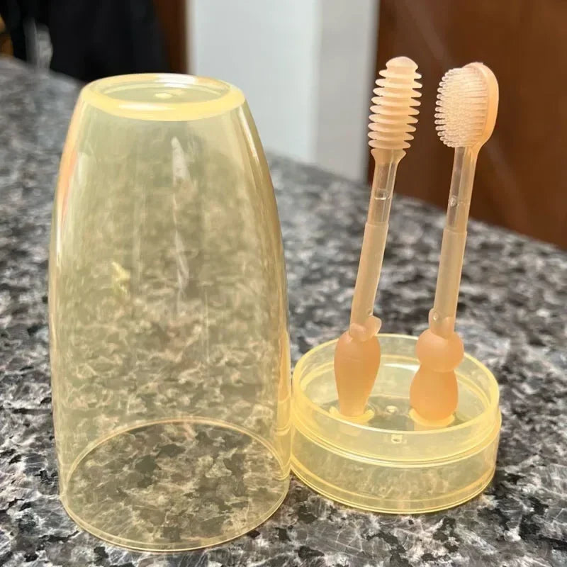 Baby Silicone Toothbrush & Tongue Cleaner Set – Soft Infant Oral Care Brush with Cover