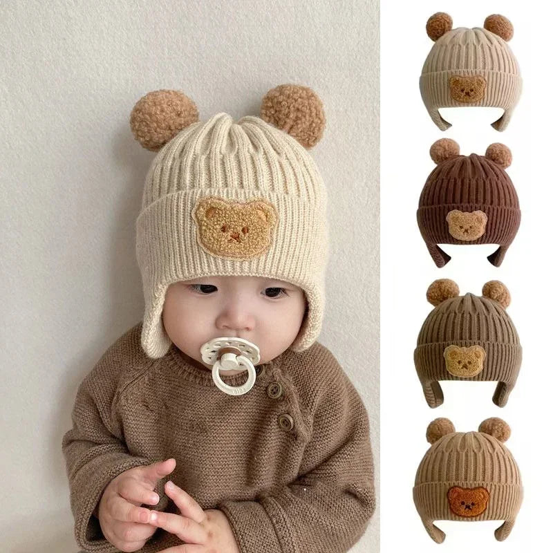 Baby Bear Ear Winter Hat – Thick Warm Knitted Beanie for Babies & Toddlers