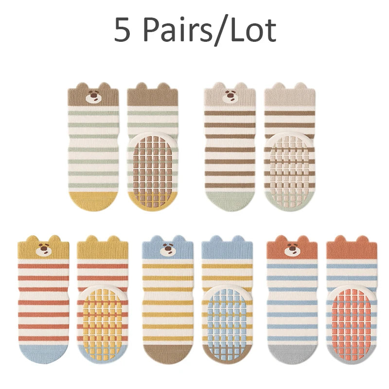 3/5-Pack Toddler Non-Slip Floor Socks – Soft Cartoon Cotton Indoor Socks for Kids