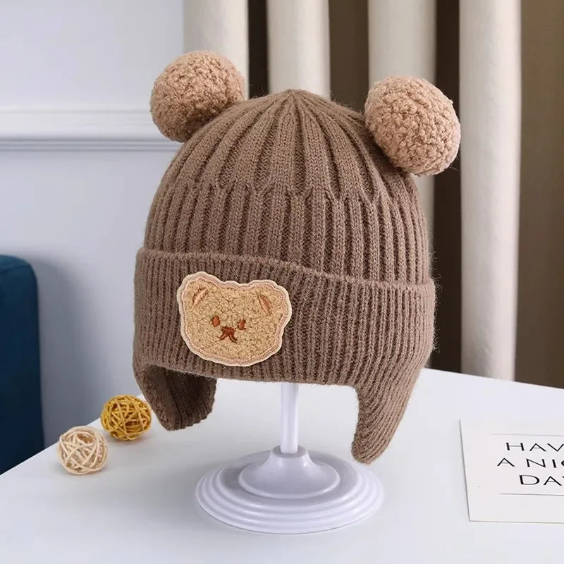Baby Bear Ear Winter Hat – Thick Warm Knitted Beanie for Babies & Toddlers