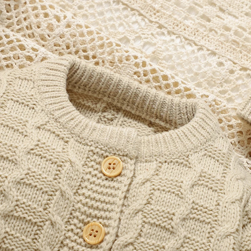Newborn Knitted Sweater Romper Set – Warm Baby Jacket, Hat & Romper Outfit