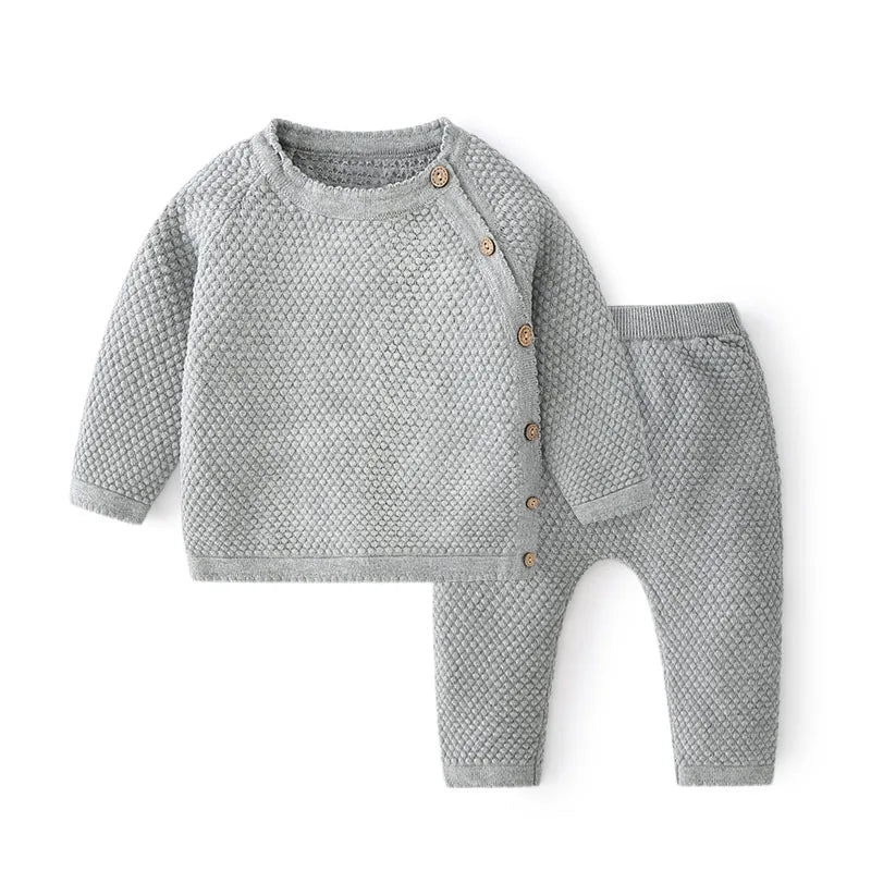 Cotton Baby Knitted Sweater Set – Newborn Top & Pants Clothing Set